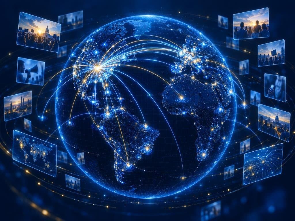 Light arcs spreading from one node across a globe